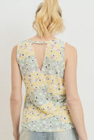 Printed Terry Back Opened Sleeveless Top