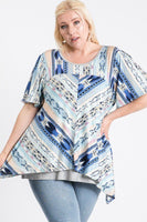 Short Sleeve Aztec Patterned Layered Top