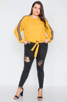 Plus Size Color Block Sleeve Front Knot Semi-sheer Top