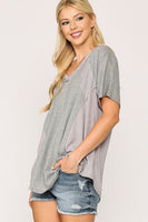 Rib Knit Mixed Dolman Sleeve Top With Round Hem