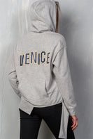 Uneven Hem Graphic "venice" Pullover Hoodie