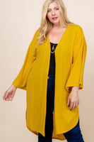 Plus Size Solid Hacci Brush Open Front Long Cardigan With Bell Sleeves