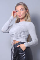 Long Sleeve Round Neck Side Ruched Top