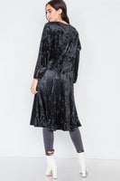 Crushed Velvet Open Front Tie Jacket