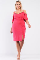 Plus Coral Pink Off-the-shoulder Silver Ball Beaded Hem Mini Dress