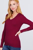 V-neck Sweater W/rivet Button