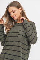 Striped Front Pocket Round Collar