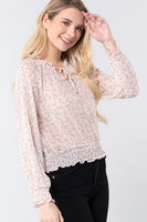 Long Slv Print Woven Top W/tie