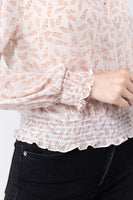 Long Slv Print Woven Top W/tie