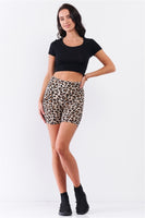 Leopard Print High Waisted Fitted Yoga Biker Shorts