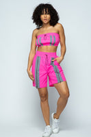 Cropped Mini Tube Top/lined Thigh Length Shorts Set