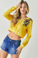 Floral Embroidered Cropped Sweatshirt