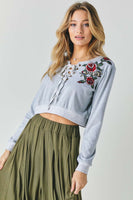 Floral Embroidered Cropped Sweatshirt