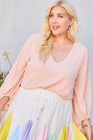 V Neck Bubble Sleeve Solid Top