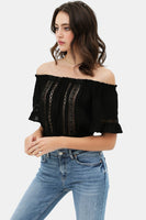 Lace Trim On The Front And Sleeves, Waist Band Cropped Top