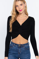 V-neck Front Knotted Crop Sweater