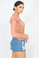 Sheer Crochet Lace Ruffled Top