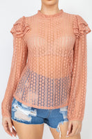 Sheer Crochet Lace Ruffled Top