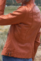 Rust Vegan Leather Long Sleeve Biker Jacket