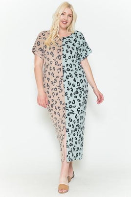 Front Slit Dolman Leopard Print Maxi Dress