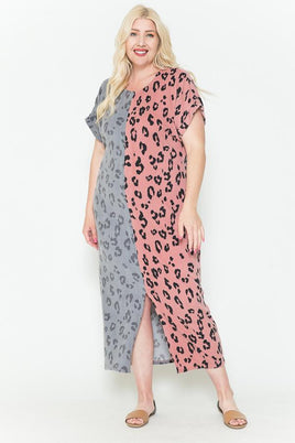 Front Slit Dolman Leopard Print Maxi Dress