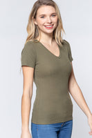 Short Sleeve V-neck Rib Top