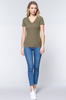 Short Sleeve V-neck Rib Top