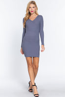 Long Slv V-neck Sweater Mini Dress