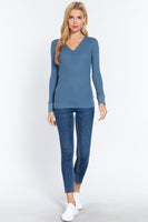 Long Slv V-neck Placket Thermal Top