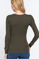 Long Slv V-neck Placket Thermal Top