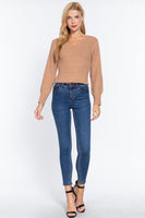 Long Puff Slv V-neck Rib Sweater