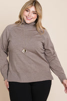 Plus Size High Quality Buttery Soft Solid Knit Turtleneck Two Tone High Low Hem Sweater