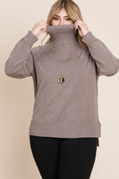 Plus Size High Quality Buttery Soft Solid Knit Turtleneck Two Tone High Low Hem Sweater