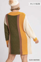 Oversized Multicolor Bouclé V-neck Pullover Sweater Dress With Side Slit