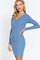 Long Slv V-neck Mini Rib Dress