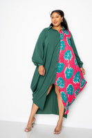 Print Drapy Shirt Maxi Dress