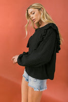 Round Neckline Front Ruffle Detail Knit Top