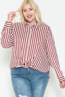 Multi Stripe Side Slit Cotton Shirt