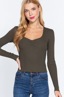 Shirring Sweatheart Neck Sweater