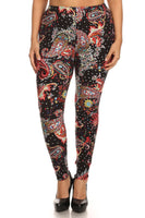 Multi-color Paisley Print, Banded, Full Length Leggings In A Fitted Style With A High Waisted