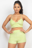 Terry Towel Bralette Top & Mini Shorts Set