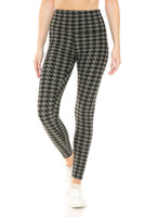 Houndstooth Print High Waist Leggings With 5 Yoga Style Waistband