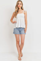 Smocking Bust With Self Tie Straps Sleeveless Waffle Top