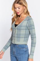 Long Sleeve V-neck Fitted Button Down Plaid Sweater Cardigan