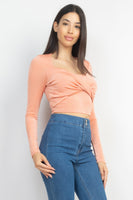 Twisted Velvety Long Sleeve Crop Top