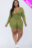 Plus V-neck Long Sleeve Bodycon Romper