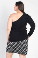 Plus Black Ribbed One Shoulder Top