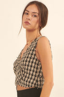 V Neckline Plaid Woven Vest