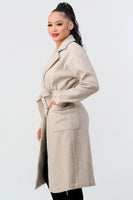 Luxe Wool Waist Tie Side Pockets Midi Length Coat