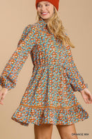 Collared neckline button down floral print dress with crochet trimmed details